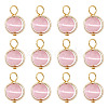 12Pcs Brass & Glass Imitation Cat Eye Round Charms PALLOY-TAC0237-04-2