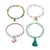 4Pcs 4 Style Word Christmas Plastic & Glass Beaded Stretch Bracelets Set BJEW-JB09392-4
