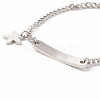 Tarnish Resistant 201 Stainless Steel Rectangle & Star Charm Bracelet with Curb Chain for Women STAS-P304-19P-3