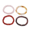 4Pcs Constellation 8mm Round Natural Rhodonite & Rose Quartz & Dyed Jade & Carnelian Beaded Stretch Bracelets for Women BJEW-JB10642-4