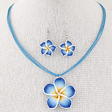 Flower Polymer Clay with Wax Cord Pendant Necklaces & Dangle Earrings Sets FS-WG2CAA9-02