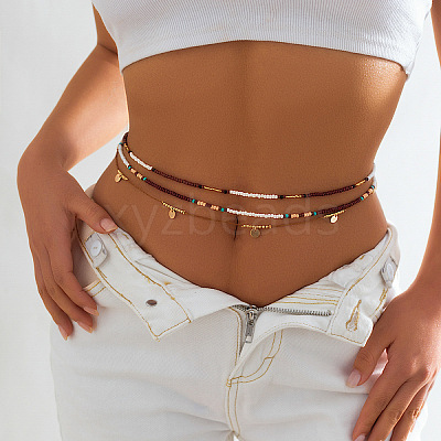 Boho Synthetic Stone & Glass Seed Beads & Alloy Layered Waist Chains WG6596C-03-1