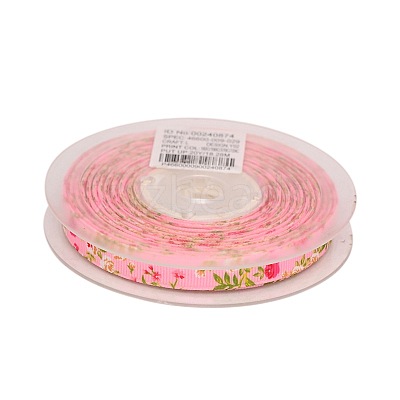 Floral Single-sided Printed Polyester Grosgrain Ribbons SRIB-A011-9mm-240874-1