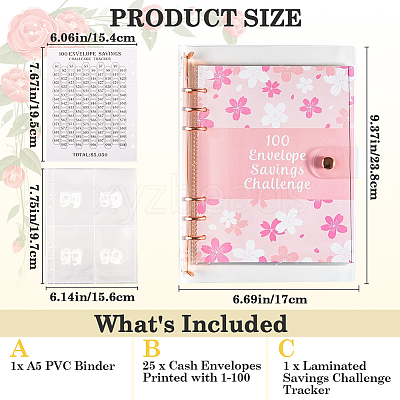 A5 PVC 100 Envelope Challenge Savings Binder AJEW-WH0471-112B-1