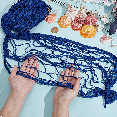 Cotton Fishing Net Decorative with Natural Shell & Jute Cord Pendant HJEW-WH0069-39-1