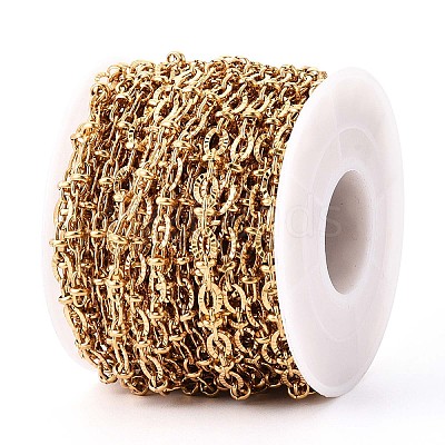 304 Stainless Steel Textured Oval Link Chains CHS-N005-06A-G-1