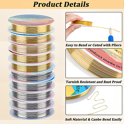 10 Rolls 10 Styles Round Copper Jewelry Wire CWIR-BBC0001-10-1