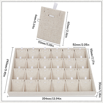 1Pc Linen Jewelry Pendant Necklace Storage Box with 24 Compartments AJEW-SP0001-05-1