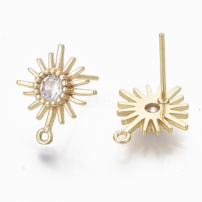 Brass Micro Clear Cubic Zirconia Stud Earring Findings KK-R132-064-NF-1