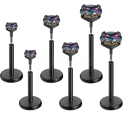 316L Surgical Stainless Steel Pave Colorful Cubic Zirconia Flat Round Internally Threaded Labrets FS-WG7B90D-08-1