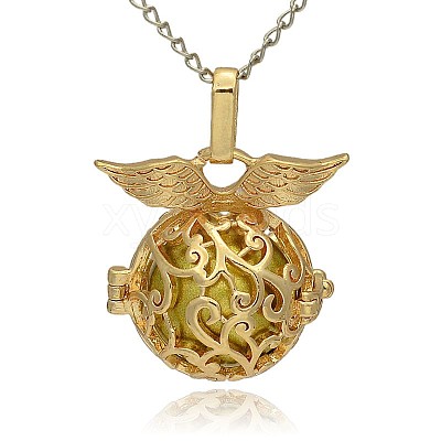 Golden Tone Brass Hollow Round Cage Pendants KK-J230-08G-1