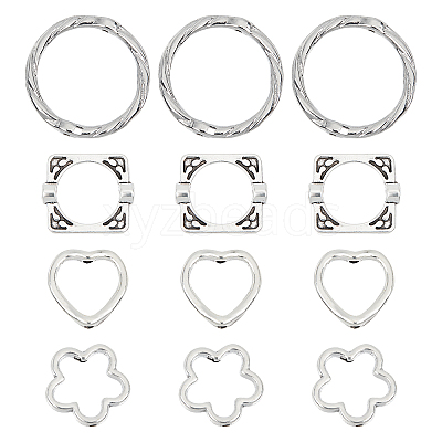 200Pcs 4 Style S Tibetan Style Alloy Bead Frames TIBEB-SC0001-20-1