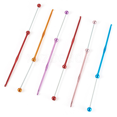 6Pcs 5 Colors DIY Alloy Beadable Crochet Hooks AJEW-TA0003-51-1