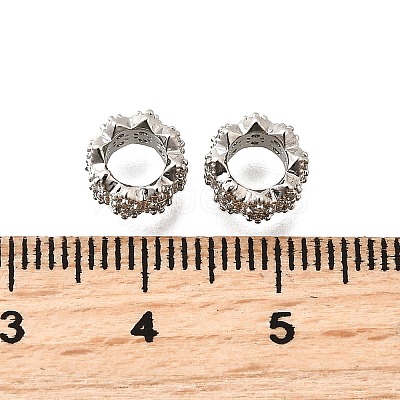 Wave Rondelle Brass Micro Pave Cubic Zirconia European Beads KK-K300-07A-P-1