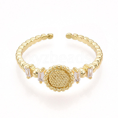 Brass Micro Pave Clear Cubic Zirconia Cuff Rings for Women KK-T070-113-1