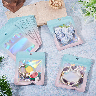 40Pcs Rectangle Glitter Holographic Plastic Resealable Packaging Bags ABAG-TA0001-97B-03-1
