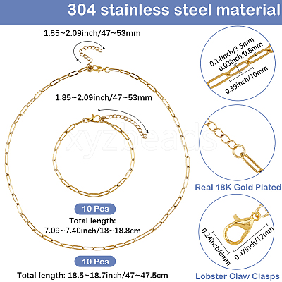 304 Stainless Steel Paperclip Chains Necklaces & Bracelet Jewelry Sets SJEW-SC0001-07G-1