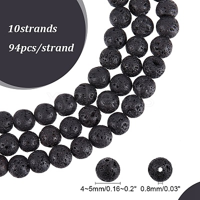 Natural Lava Rock Gemstone Round Bead Strands X-G-R285-4mm-06-1
