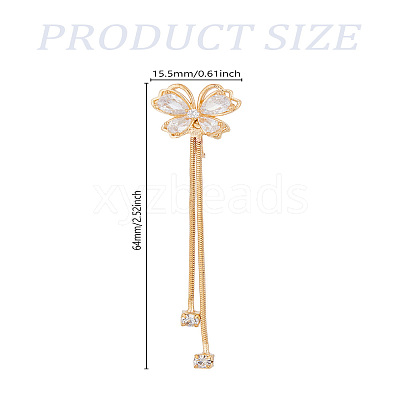 1 Pair Butterfly Brass Clear Cubic Zirconia Tassel Clip-on Earrings EJEW-LP0007-070-1