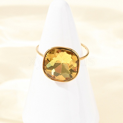 304 Stainless Steel with Glass Cuff Rings for Women RJEW-K309-41B-1