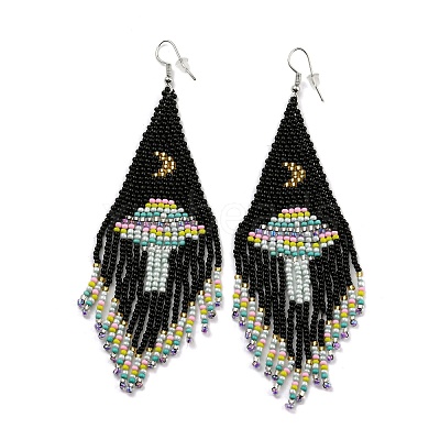Boho Seed Bead Mushroom Tassel Earrings EJEW-Q380-06-1