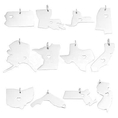 12Pcs 12 Style 201 Stainless Steel Pendants STAS-UN0001-03-1