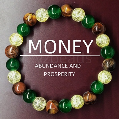 Round Natural Tiger Eye & Glass Beads Stretch Bracelets for Girl Women FS-WGE0C43-06-1