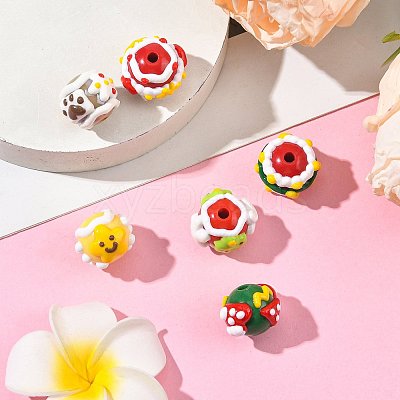 6Pcs 6 Styles Christmas Hand Painted Acrylic with Enamel Beads MACR-FS0002-42-1