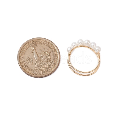 Round Shell Pearl Beaded Ring RJEW-TA00133-1