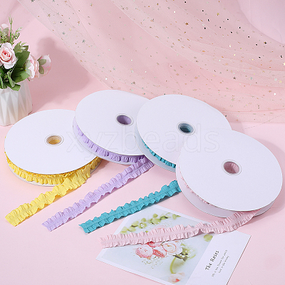 20 Yards Ruffled Polyester Elastic Lace Trim EW-WH0018-01C-1
