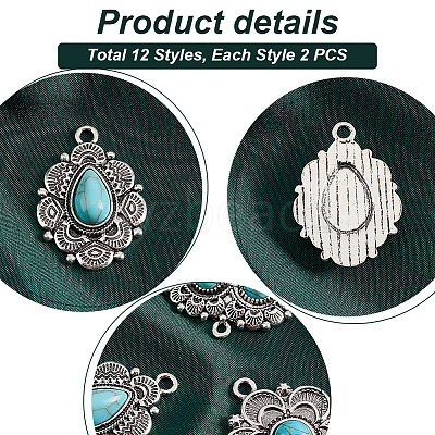 24Pcs 12 Styles Synthetic Turquoise Pendants PALLOY-PH0002-19-1