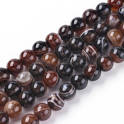 Natural Striped Agate/Banded Agate Beads Strands G-G582-8mm-45-1