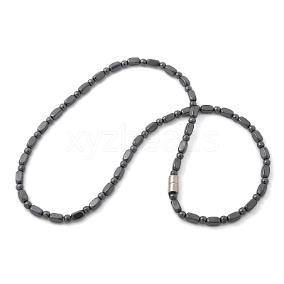 Round Cuboid Synthetic Non-Magnetic Hematite Beaded Necklaces NJEW-R020-05-1