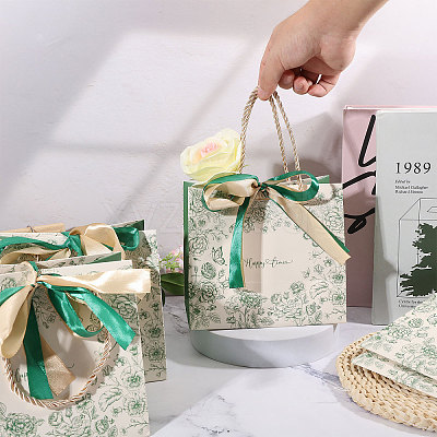 Floral Printed Paper Gift Tote Bags ABAG-WH0044-82B-1