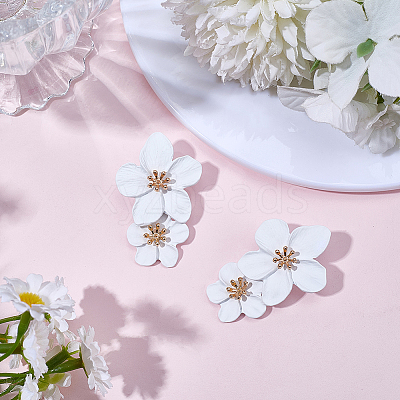 1 Pair Alloy Flower Dangle Stud Earrings EJEW-SP0001-18-1