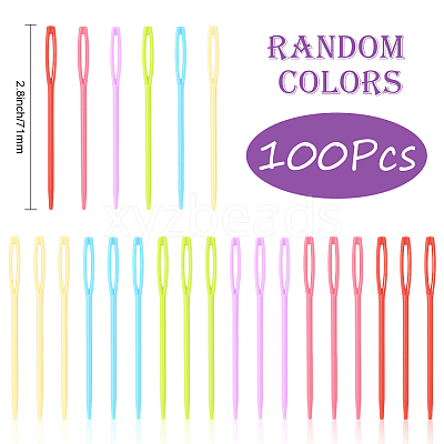 100Pcs Child Plastic Knit Needles Sewing Knitting Cross Stitch TOOL-SP0001-10-1
