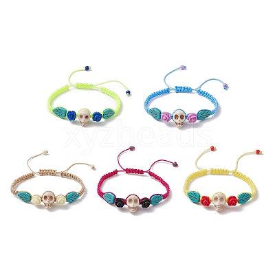 5Pcs 5 Colors Adjustable Synthetic Dyed Turquoise & Magnesite Braided Bead Bracelet Sets BJEW-JB10603-1