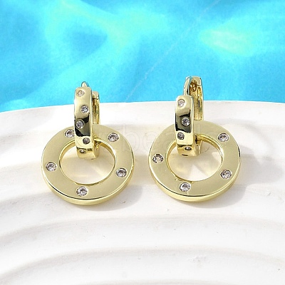 Flat Round Brass Micro Pave Cubic Zirconia Hoop Earrings EJEW-U061-02G-02-1