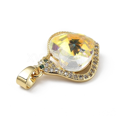 Real 18K Gold Plated Rack Plating Brass Micro Pave Clear Cubic Zirconia Pendants KK-C015-16G-06-1