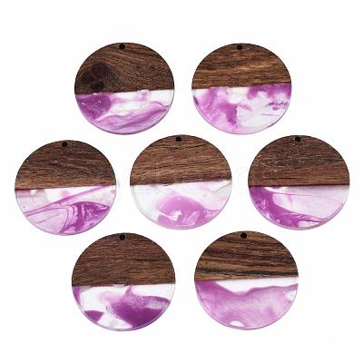 Transparent Resin & Walnut Wood Pendants RESI-T035-35A-1