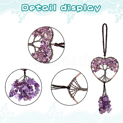 Wire Wrapped Chips Natural Amethyst Big Pendant Decorations HJEW-SZ0001-25A-1