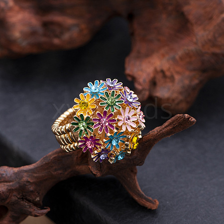 Flower Alloy with Rhinestone Enamel Finger Rings for Women FS-WG3A5AD-01-1