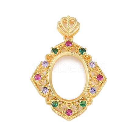 Rhombus Brass Micro Pave Cubic Zirconia Pendant Cabochon Settings KK-U026-09G-1