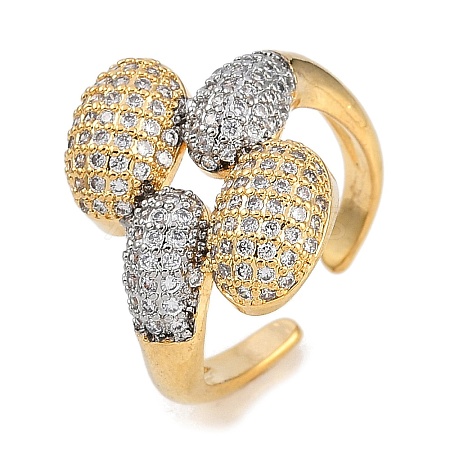 Brass Micro Pave Cubic Zirconia Cuff Rings RJEW-U030-01G-02-1