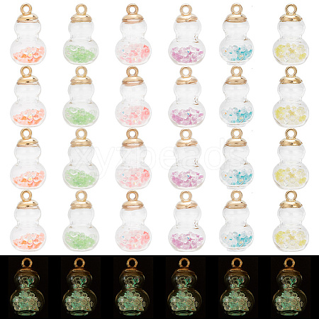 ARRICRAFT 48Pcs 6 Colors Luminous Glass Pendants GLAA-AR0001-39-1