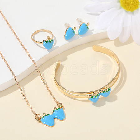 Alloy Enamel Pendant Necklaces & Cuff Bangle & Rings & Stud Earrings Sets WG18260-01-1