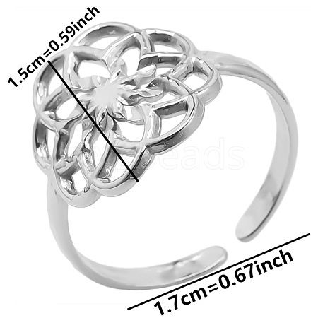 Hollow Flower 304 Stainless Steel Cuff Rings PH6808-1-1