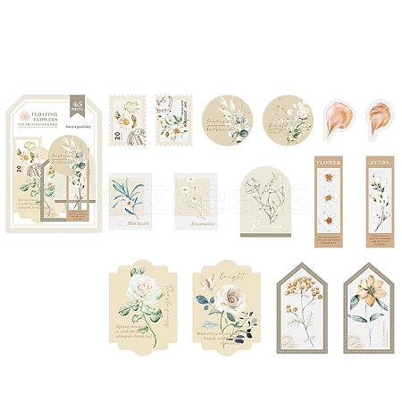 45Pcs 15 Styles Flower Theme PET Sticker PW-WG710D4-07-1