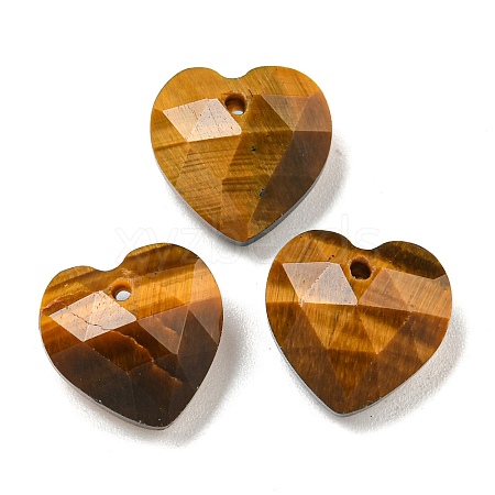 Natural Tiger Eye Faceted Heart Charms G-G123-01E-1