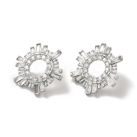 Clear Cubic Zirconia Sun Stud Earrings EJEW-Z019-24D-P-1